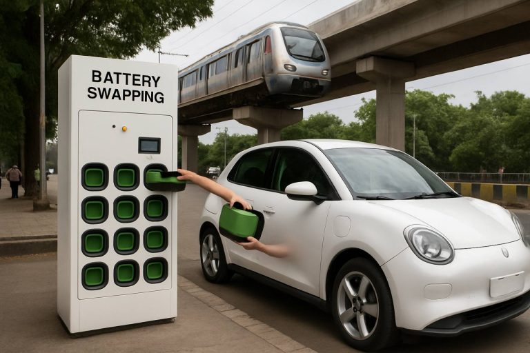 Elektromobilių baterijų keitimo stotys po Mumbajaus metro sukelia karštas diskusijas dėl pėsčiųjų saugumo